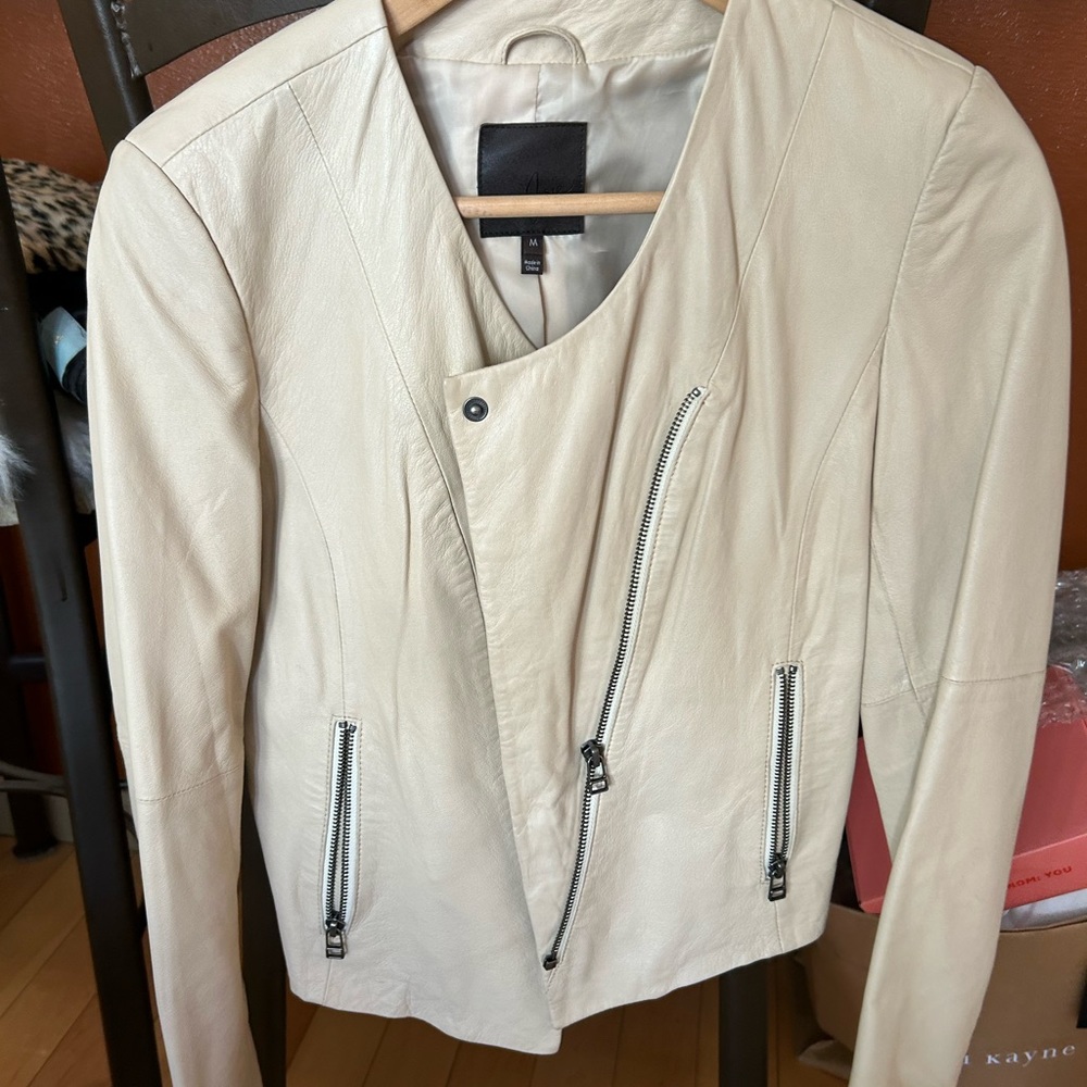Joie Moto Leather Jacket Cream Size Medium